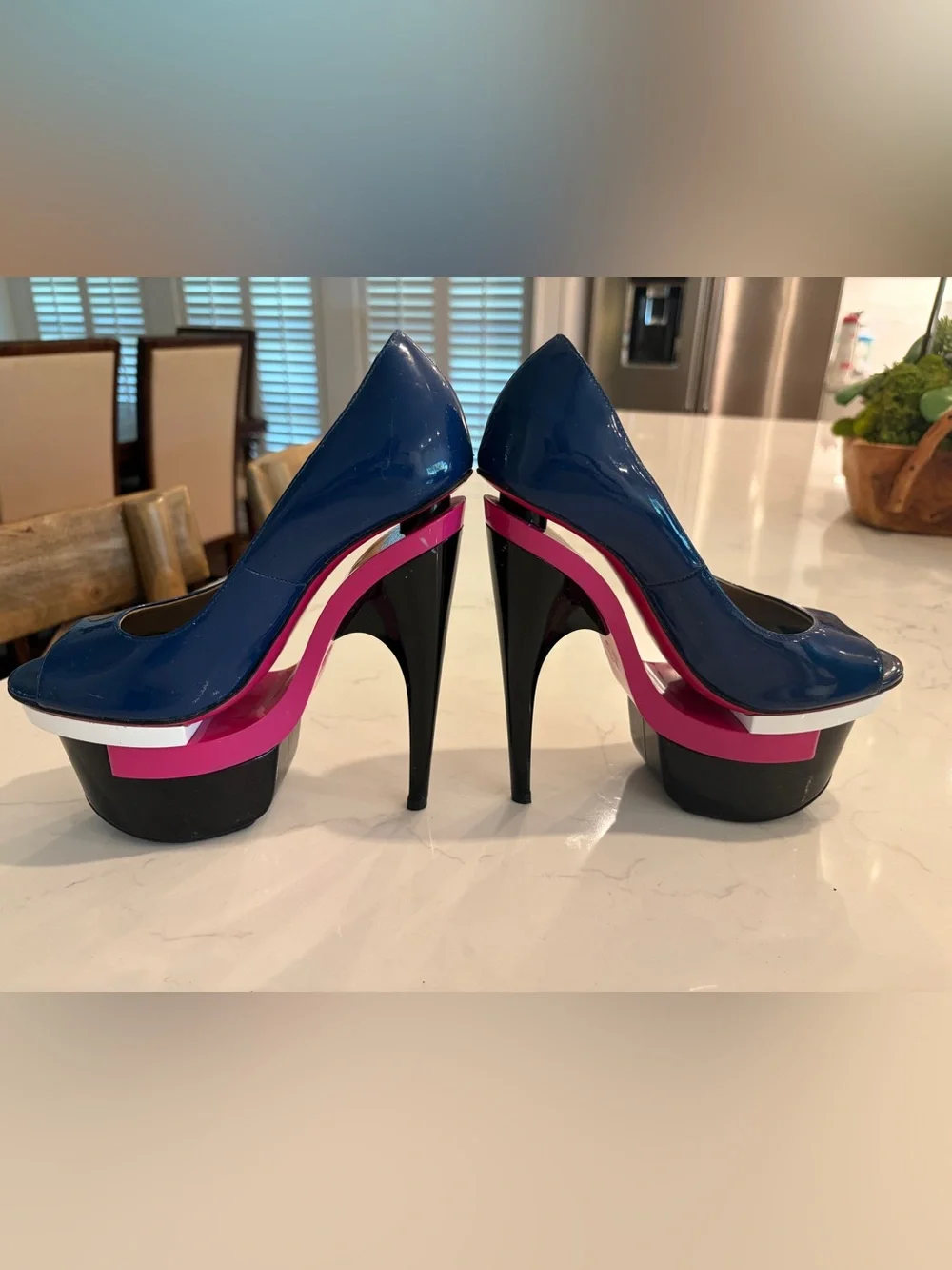 Versace Black, Pink & Blue Triple Platform Peeptoe Heels 35 U.S. 5